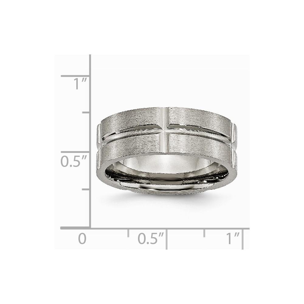 Jewelryweb Titanium Grooved 8mm Brushed and Polished Band Ring - Size 9