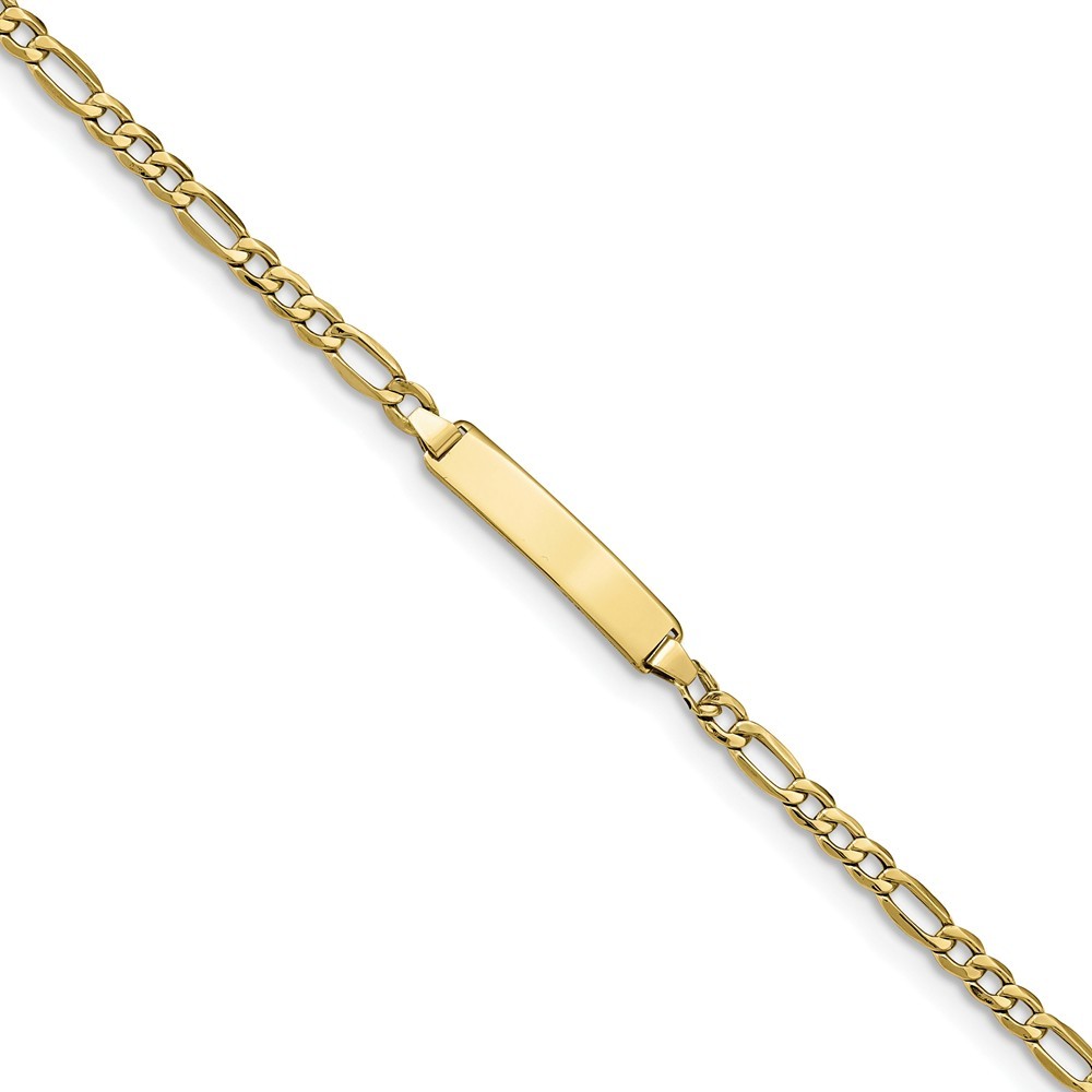 Jewelryweb 4.4mm 10k Semi-solid Figaro Link ID Bracelet - 6 Inch