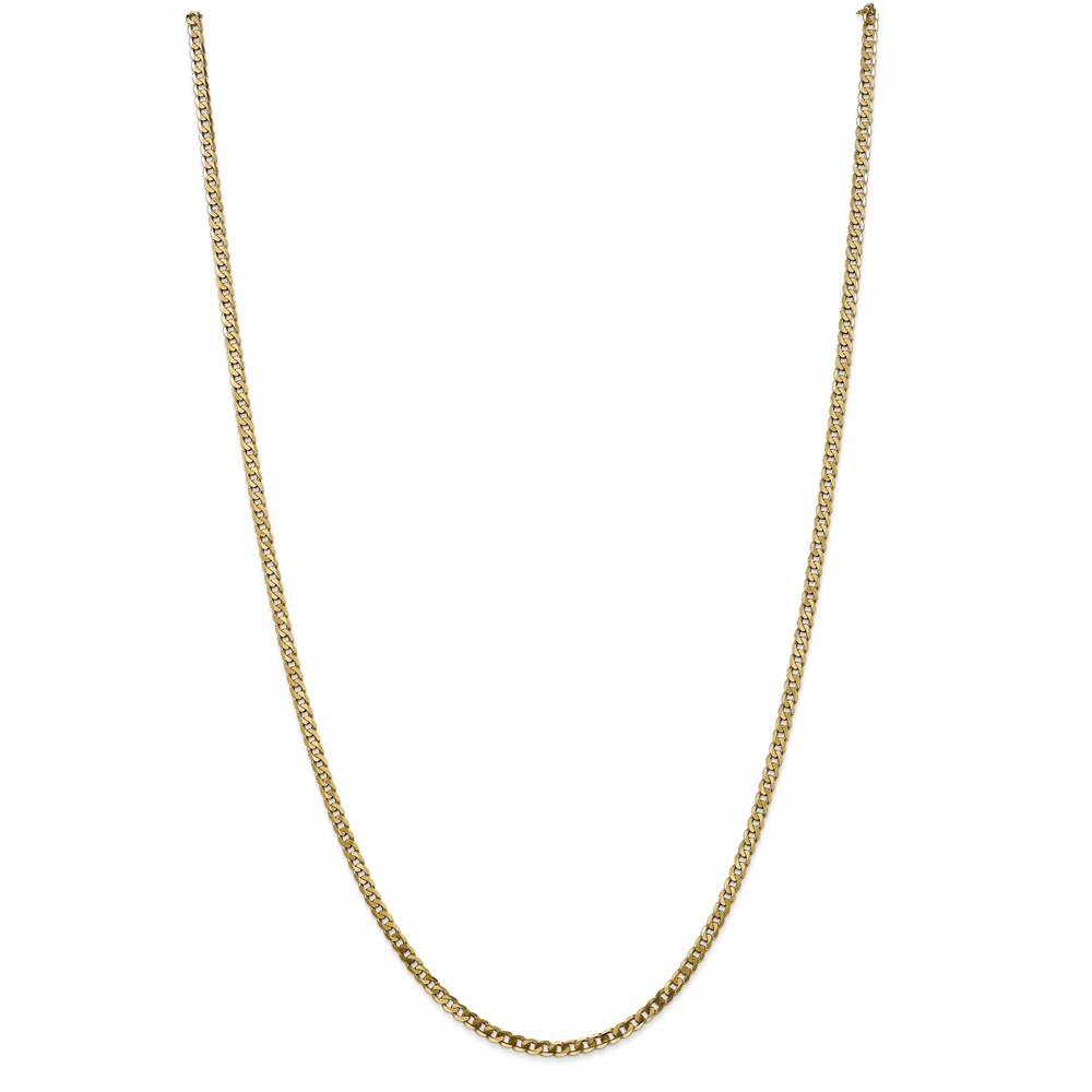 Jewelryweb 14k Yellow Gold 2.4mm Beveled Curb Chain Necklace - 24 Inch - Lobster Claw