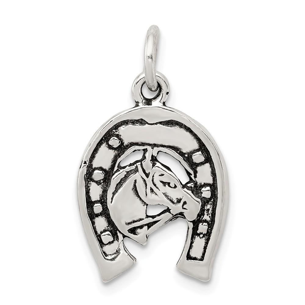 Jewelryweb Sterling Silver Antiqued Horse Shoe Horse Charm