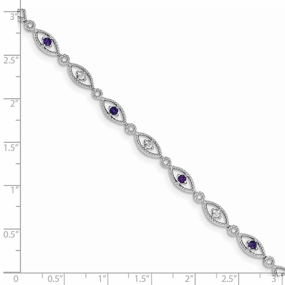 Jewelryweb Sterling Silver Amethyst Diamond Bracelet - Measures 4mm Wide