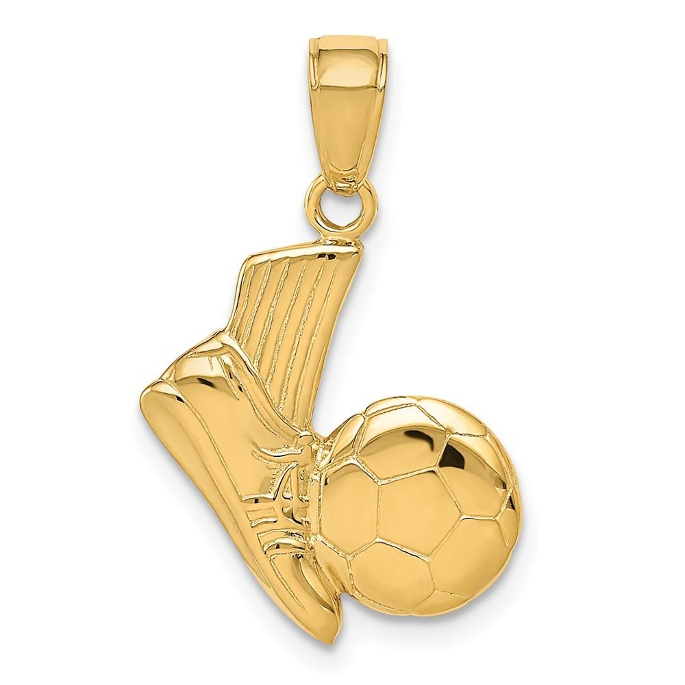 Jewelryweb 14k Yellow Gold Solid Open-Backed Soccer Shoe and Ball Pendant - Measures 21.8x15.5mm