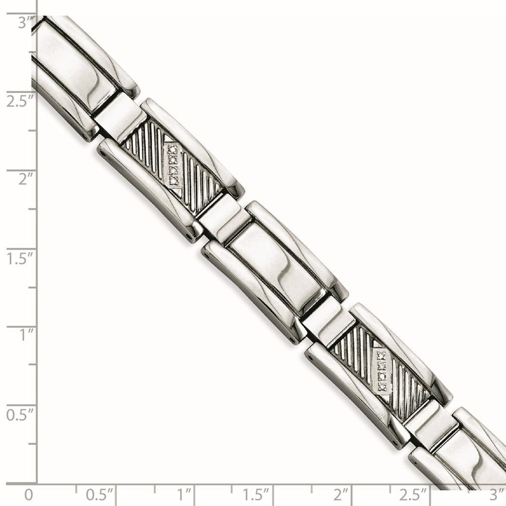 Jewelryweb Stainless Steel Textured and Polished With Diamonds 8.5inch Bracelet