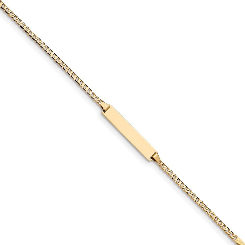Jewelryweb 4.5mm 14k Flat Curb Link ID Bracelet - 5.5 Inch
