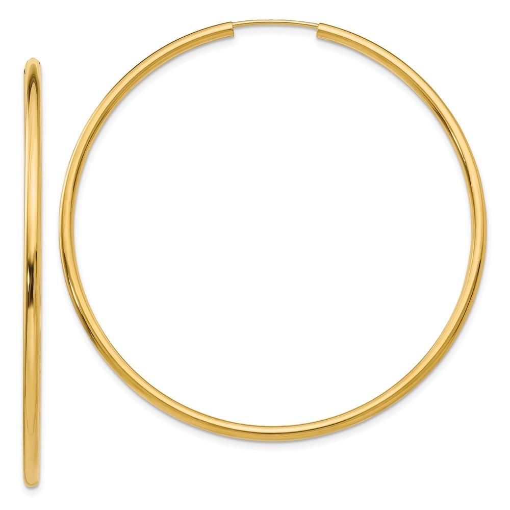 Jewelryweb 14k Yellow Gold 2mm Polished Round Endless Hoop Earrings - Measures 52x52mm Wide 2mm Thick