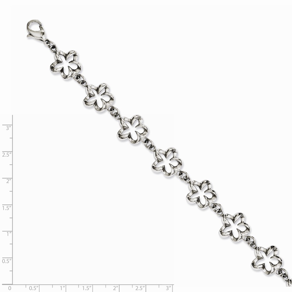 Jewelryweb Stainless Steel Polished Cut-out Flowers 7.5inch Bracelet