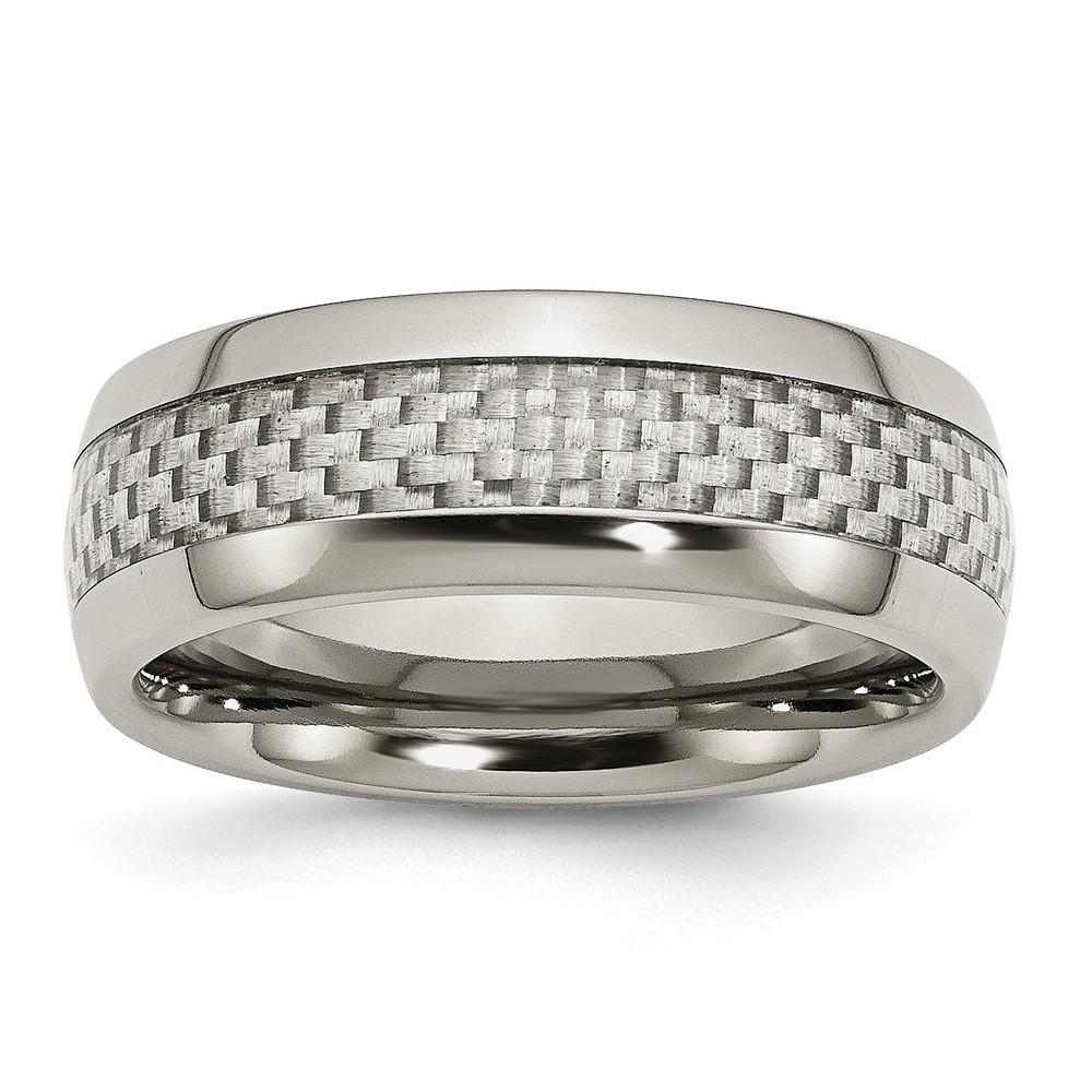 Jewelryweb Stainless Steel and Grey Carbon Fiber 8mm Polished Band Ring - Size 12