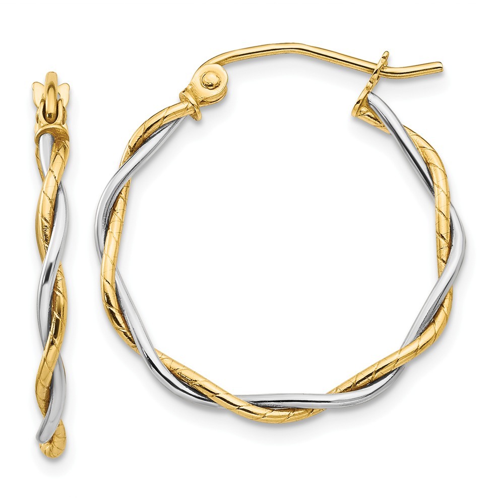 Jewelryweb 14k Two-Tone Gold Polished 2mm Twisted Hoop Earrings - Measures 22x22mm