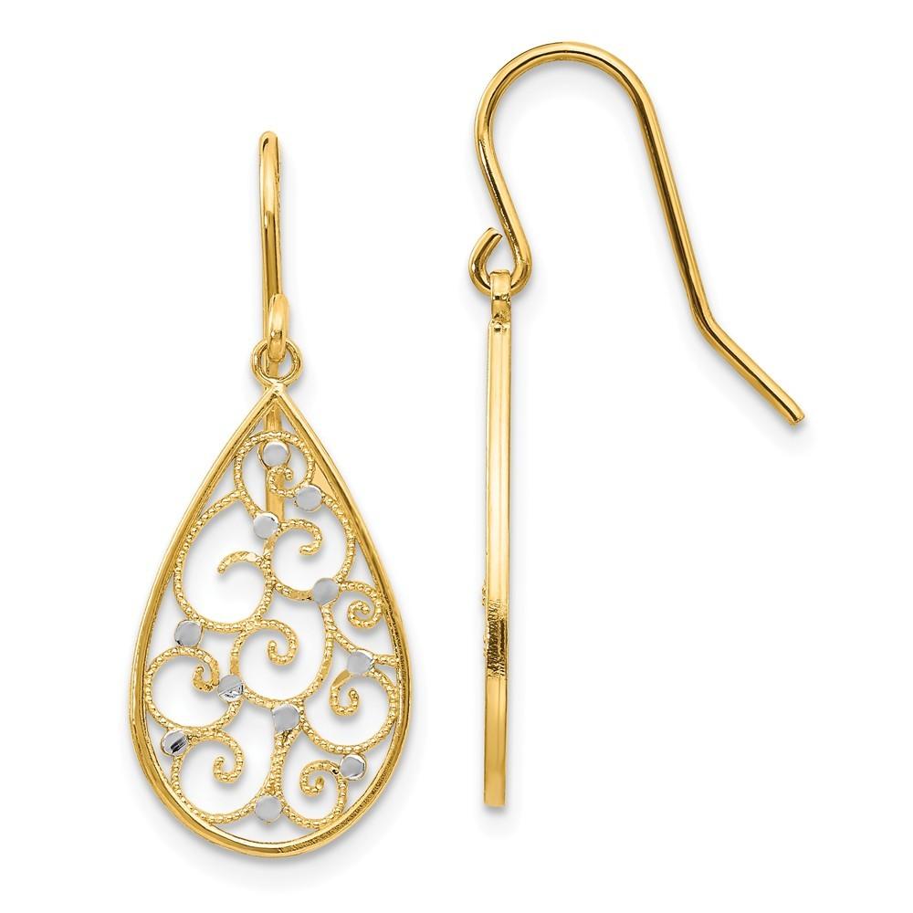 Jewelryweb 14k Yellow Gold and Rhodium Polished Teardrop Earrings - Measures 29x11mm Wide