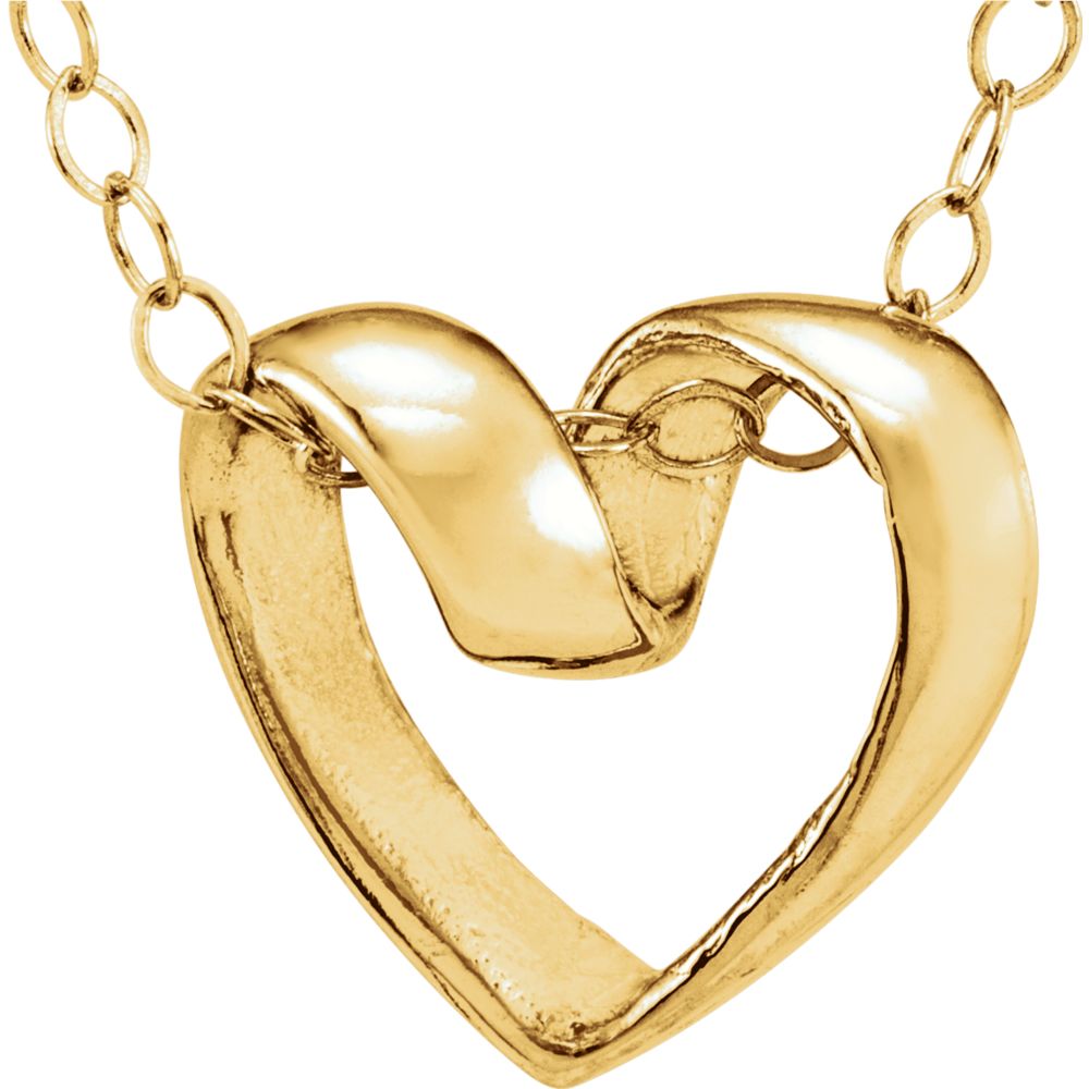 Jewelryweb 14k Yellow Gold Child Ribbon Heart Pendant 15 In Chain 9x9.5mm