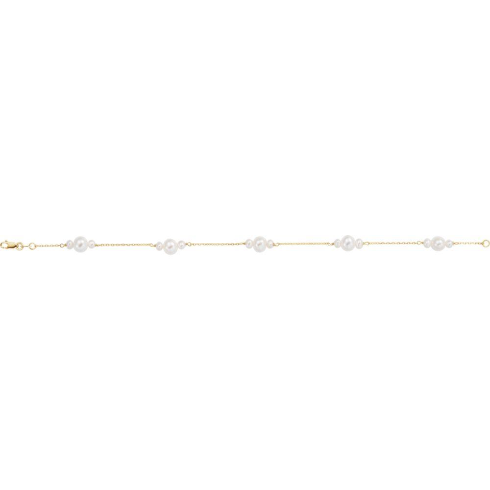 Jewelryweb 14k Yellow Gold 3.0-3.5 5.5-6.0 Triple Wht Freshwater Cultured Pearl Bracelet 7.5 In