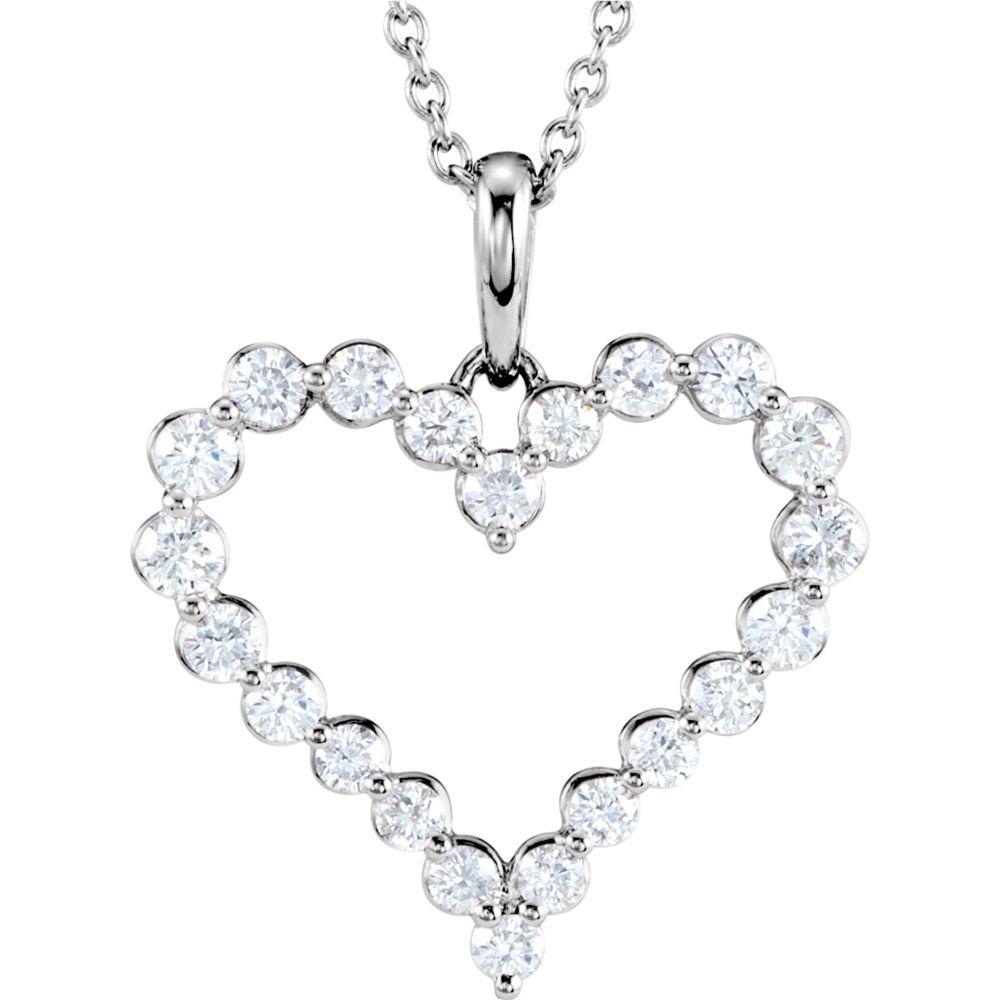 Jewelryweb 14k White Gold Diamond Heart Necklace 1ct