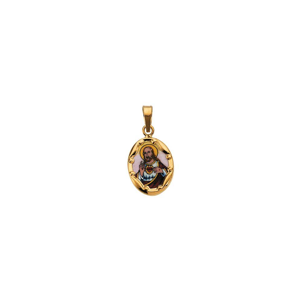 Jewelryweb 14k Yellow Gold Porcelain Sacred Heart Pendant 13x10mm