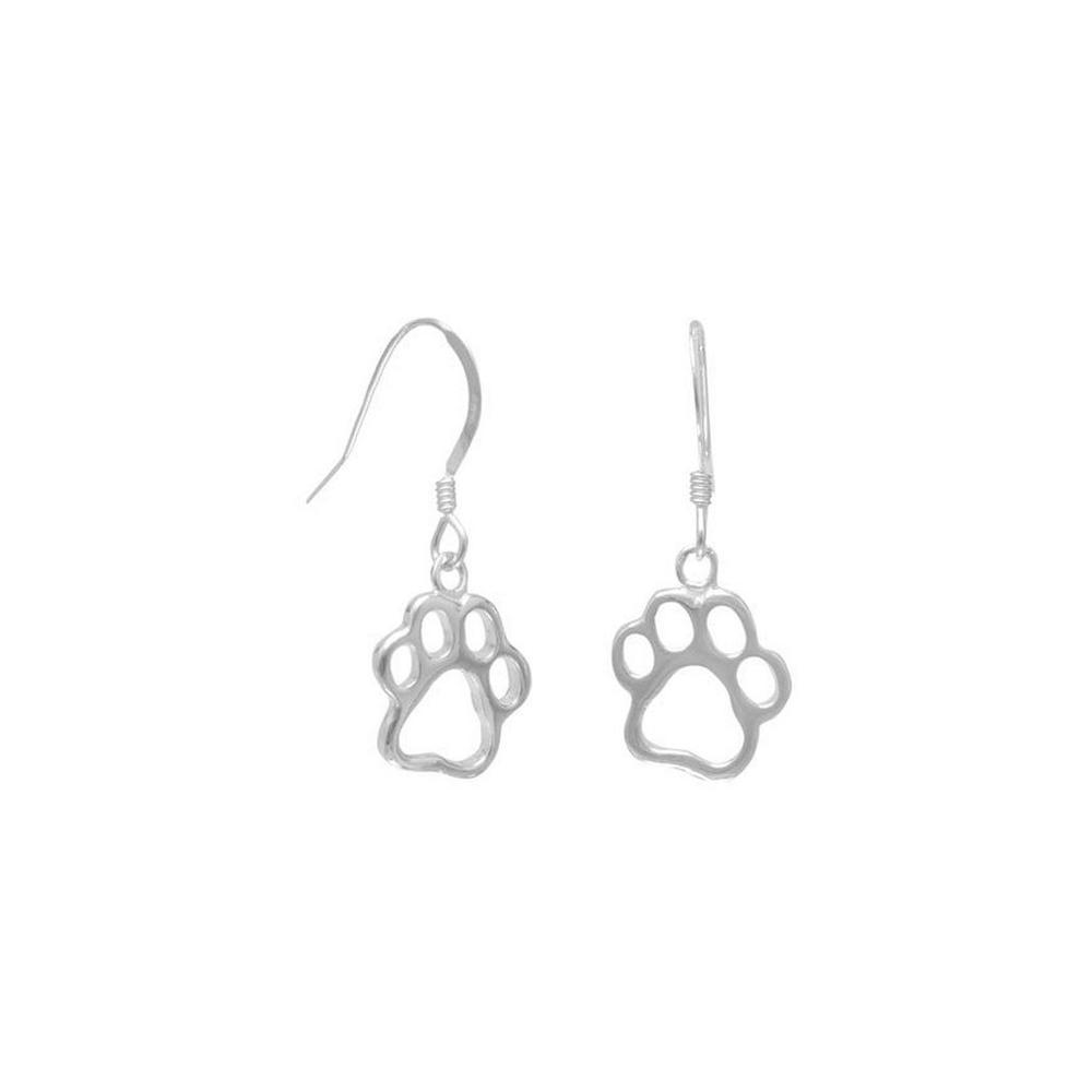Jewelryweb Polished Sterling Silver French Wire Earrings Cut Out Paw Prints Cut Out Paw Prints Measure 12mm