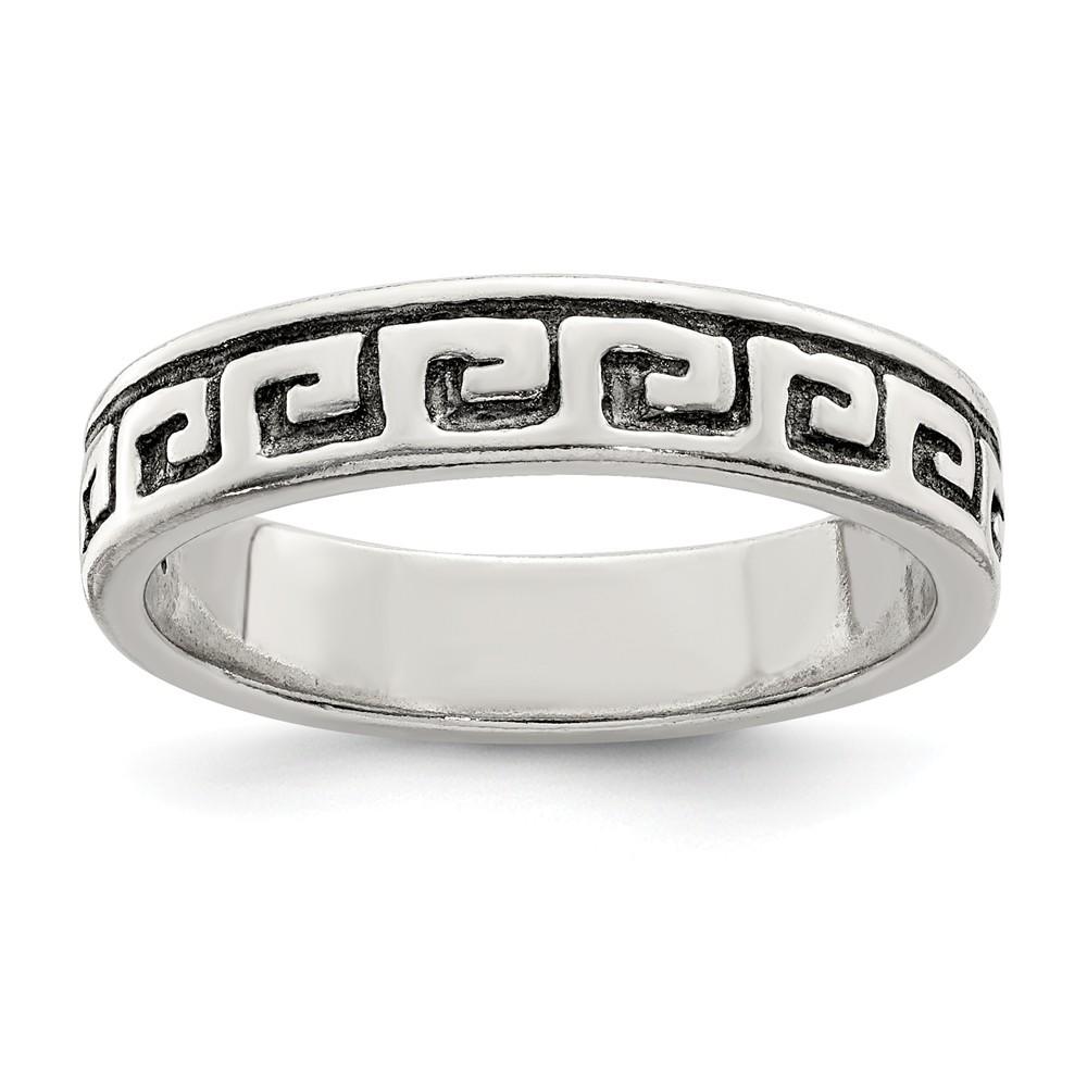 Jewelryweb Sterling Silver Greek Key Antiqued Band Ring - Size 6