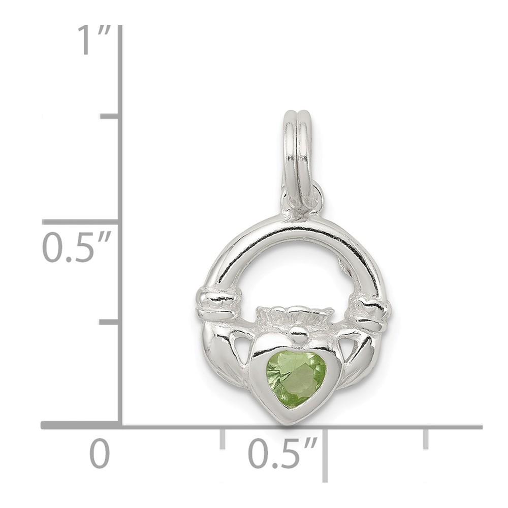 Jewelryweb Sterling Silver Claddagh With Green Cubic Zirconia Charm