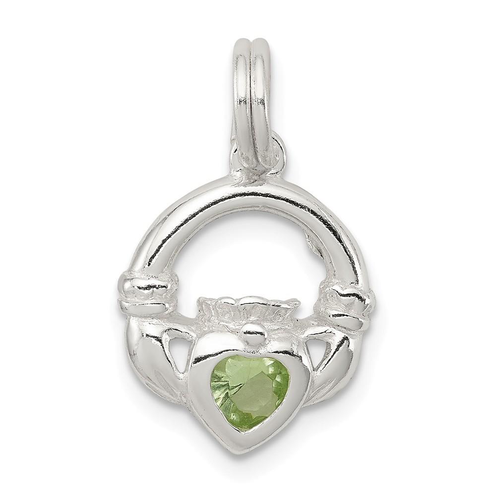 Jewelryweb Sterling Silver Claddagh With Green Cubic Zirconia Charm