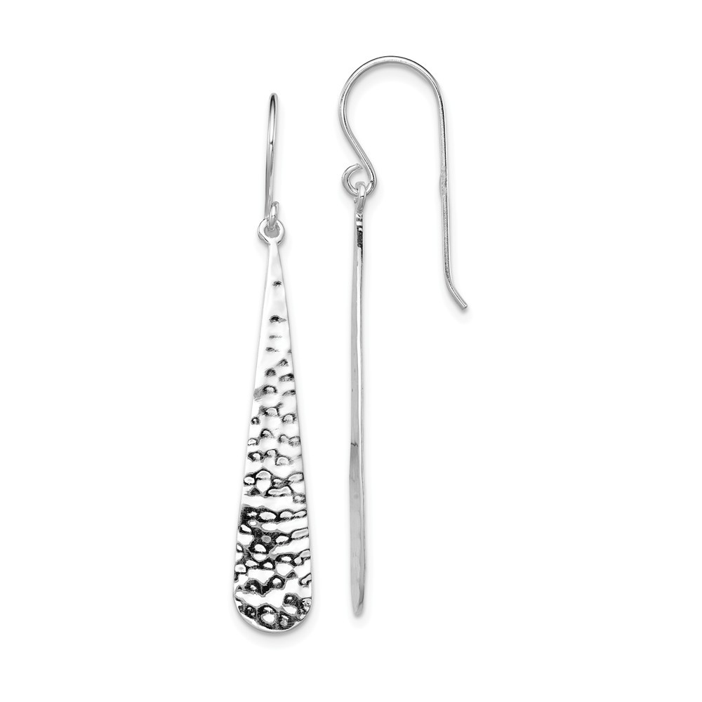 Jewelryweb Sterling Silver Hammered Teardrop Dangle Earrings - Measures 52x7mm Wide