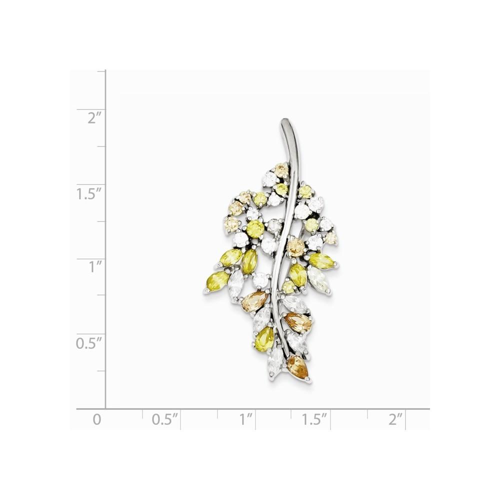 Jewelryweb Sterling Silver Multi-Color Cubic Zirconia Leaf Pin