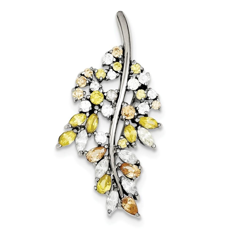 Jewelryweb Sterling Silver Multi-Color Cubic Zirconia Leaf Pin