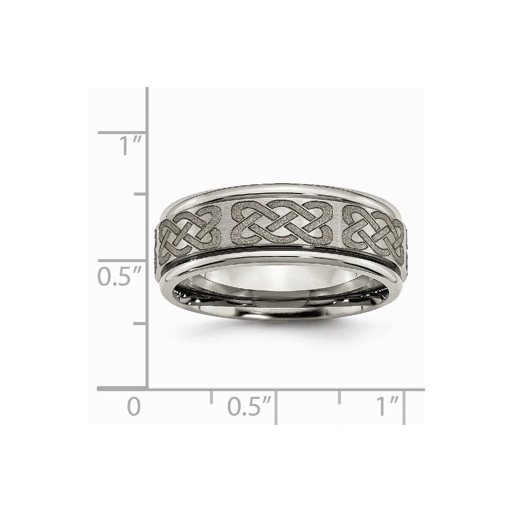 Jewelryweb Titanium Ridged Edge 8mm Brushed and Polished Band Ring - Size 9.5