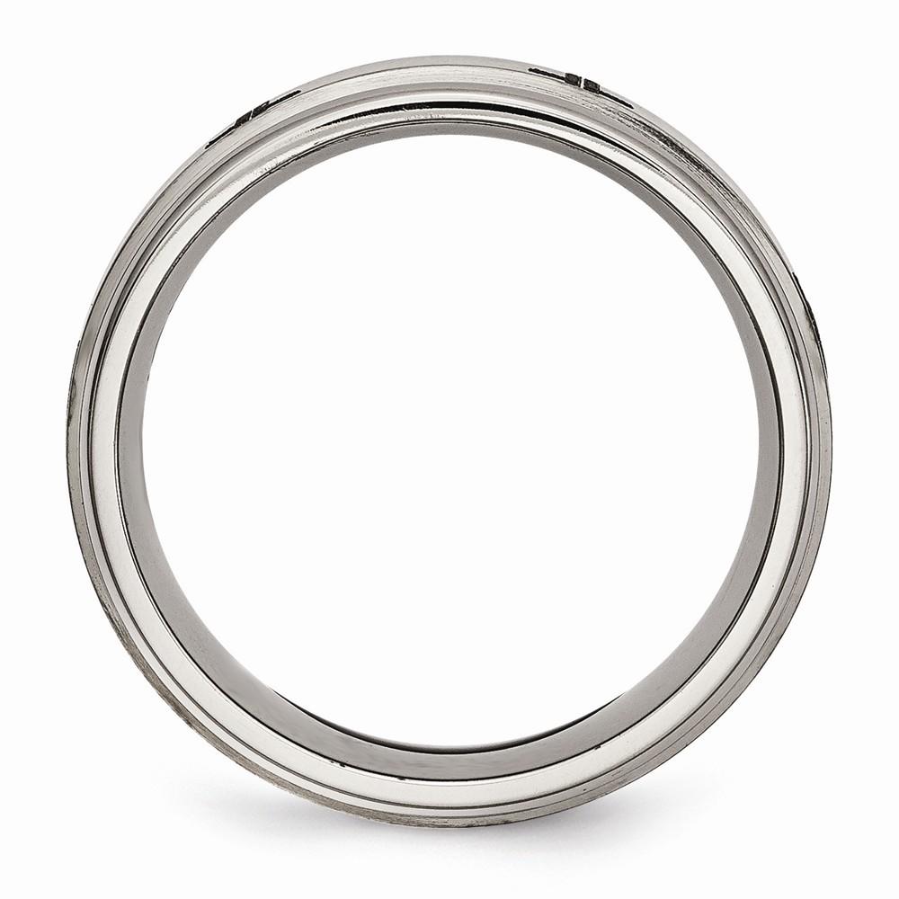 Jewelryweb Titanium Ridged Edge 8mm Brushed and Polished Band Ring - Size 12