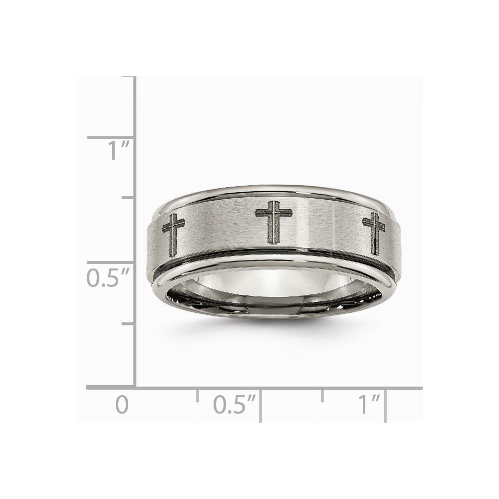 Jewelryweb Titanium Ridged Edge 8mm Brushed and Polished Band Ring - Size 12