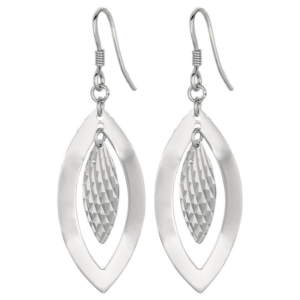 Jewelryweb Sterling Silver With Rhodium Finish Textured Small Close Leaf Dangle Earrings
