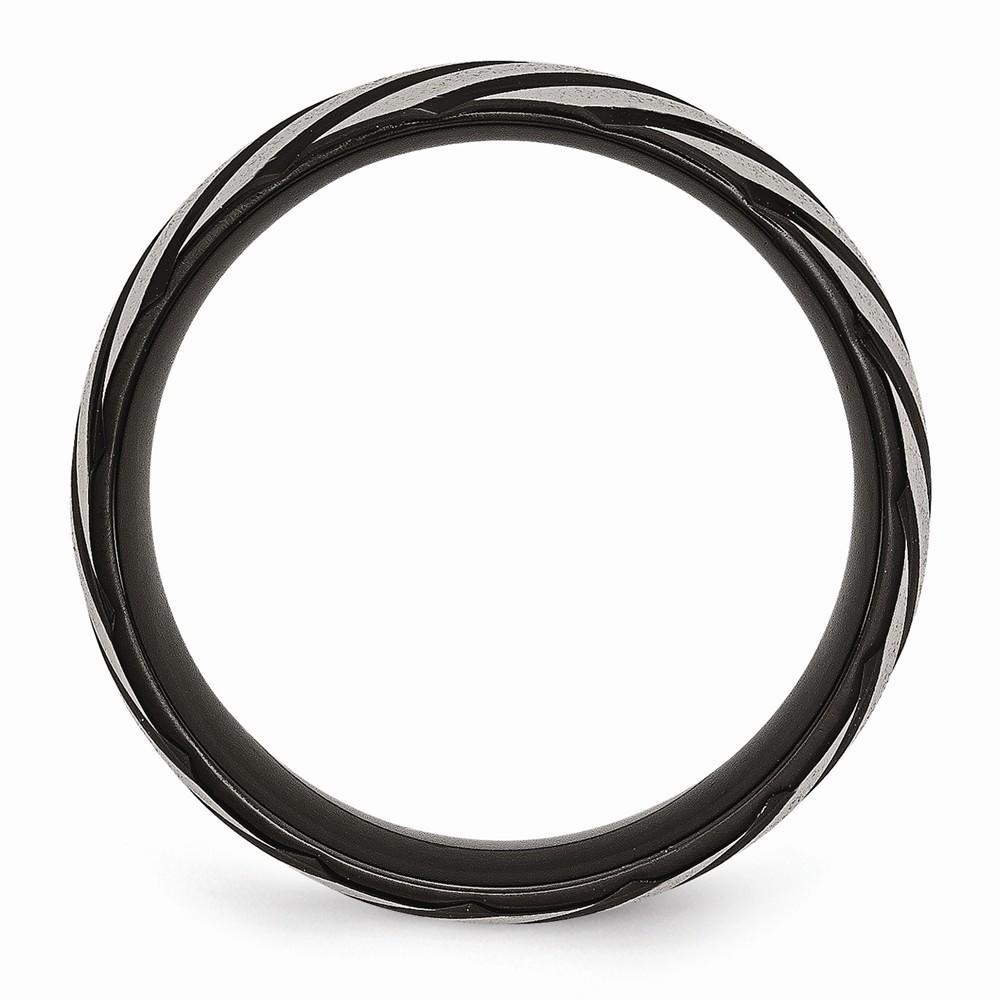 Jewelryweb Titanium 8mm Black Plated Swirl Design Brushed and Polished Band Ring - Size 12.5