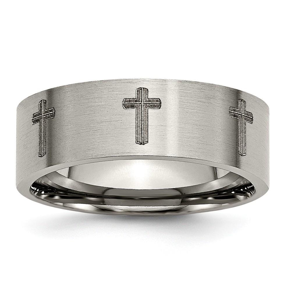 Jewelryweb Titanium Flat 8mm Brushed Band Ring - Size 13