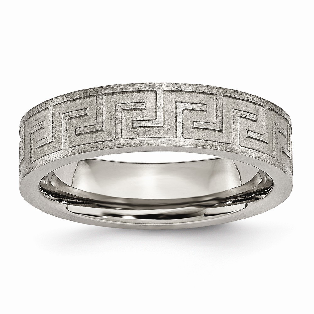 Jewelryweb Titanium Greek Key 6mm Satin and Polished Band Ring - Size 12.5