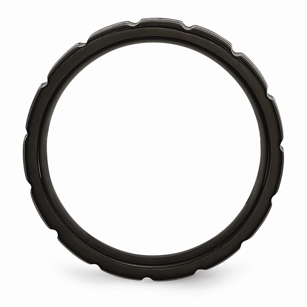 Jewelryweb Black Titanium Notched 6mm Brushed and Polished Band Ring - Size 11