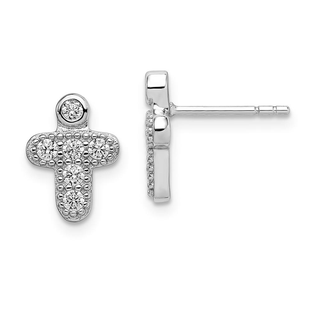 Jewelryweb Sterling Silver Polished Cubic Zirconia Cross Childrens Post Earrings - Measures 10x8mm Wide