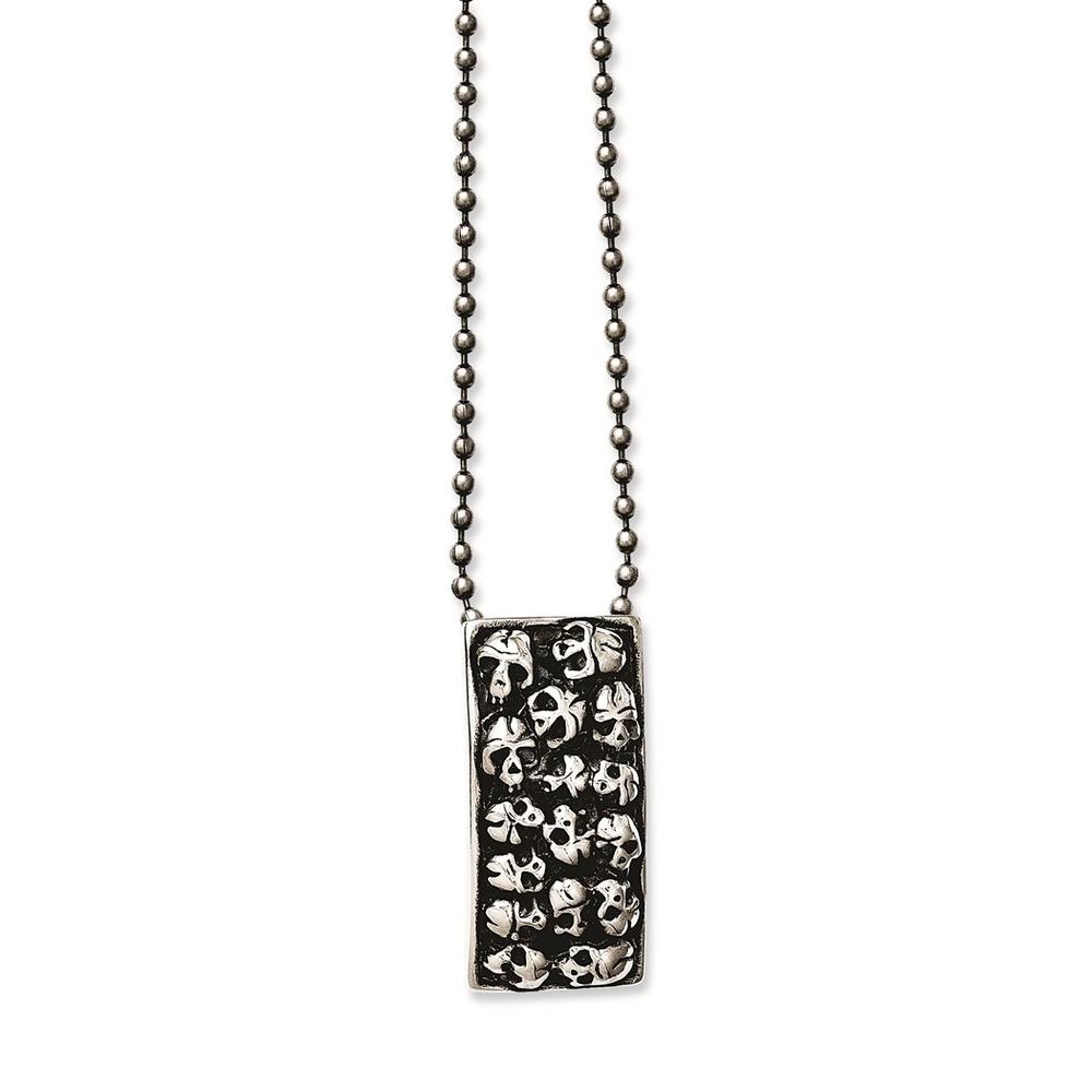 Jewelryweb Stainless Steel Polished and Antiqued Skulls 24inch Necklace - 24 Inch