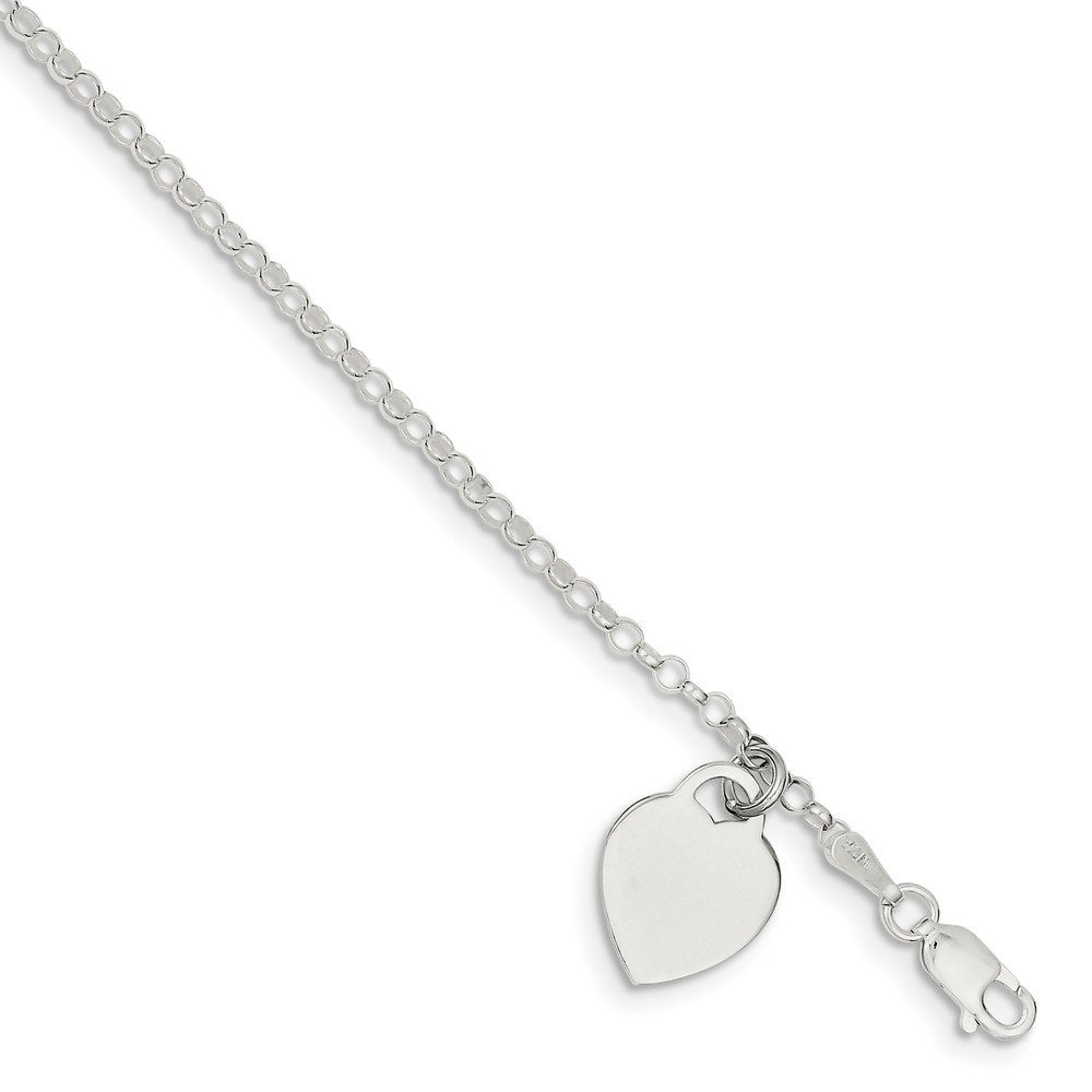 Jewelryweb Sterling Silver Heart Charm Bracelet - 7.25 Inch - Lobster Claw - Measures 12mm Wide