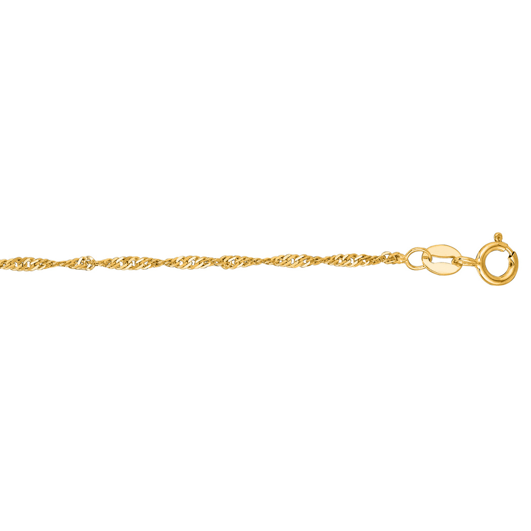 Jewelryweb 10k Yellow Gold 1.5mm Sparkle-Cut Singapore Chain With Spring Ring Clasp Necklace - 16 Inch