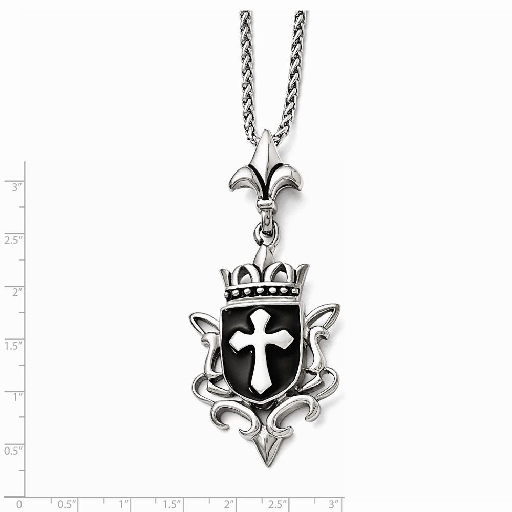 Jewelryweb Stainless Steel Antiqued and Enameled Cross Necklace - 22 Inch