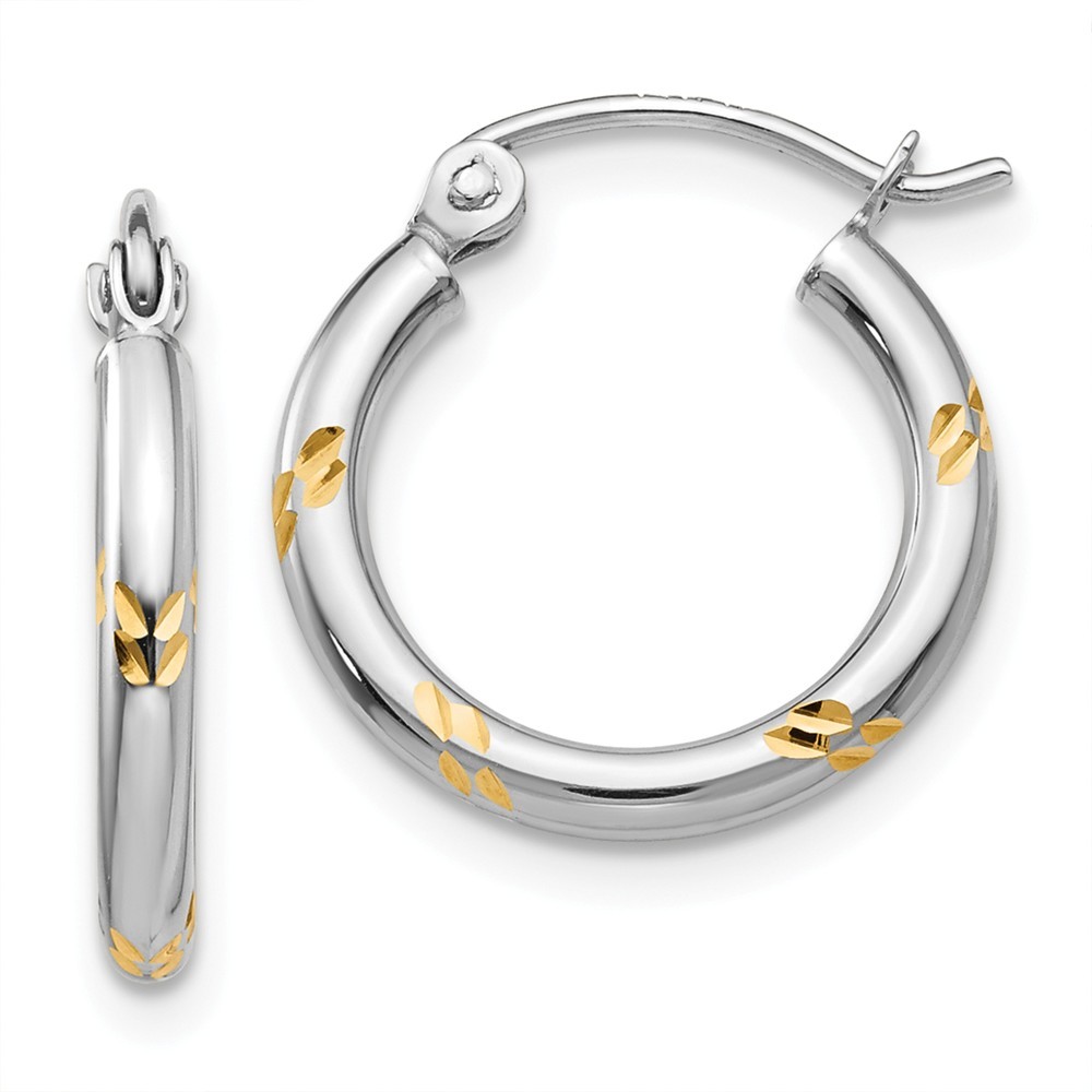 Jewelryweb 14k Two-Tone Gold Sparkle-Cut Hoop Earrings - Measures 15x15mm