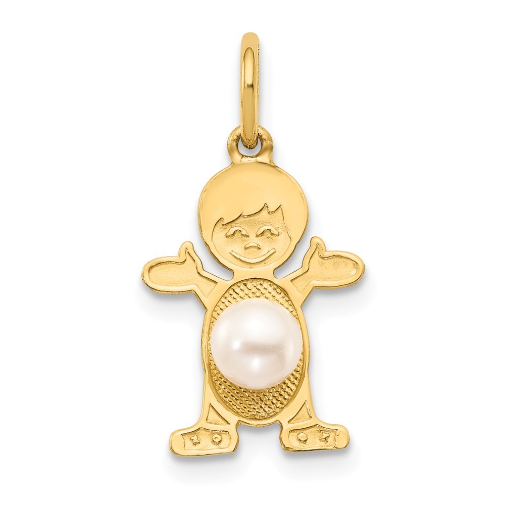 Jewelryweb 14k Yellow Gold Boy 6x4 Oval Freshwater Cultured Pearl June Birthstone Pendant - Measures 21x12mm Wide
