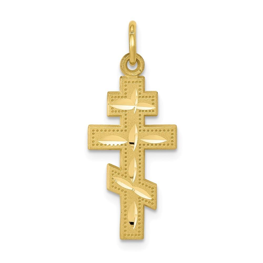 Jewelryweb 10k Yellow Gold Solid Flat-Backed Eastern Orthodox Cross Pendant