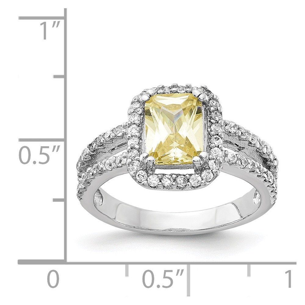 Jewelryweb Sterling Silver Cubic Zirconia Canary Square Ring - Size 7 - Measures 11.85mm Wide