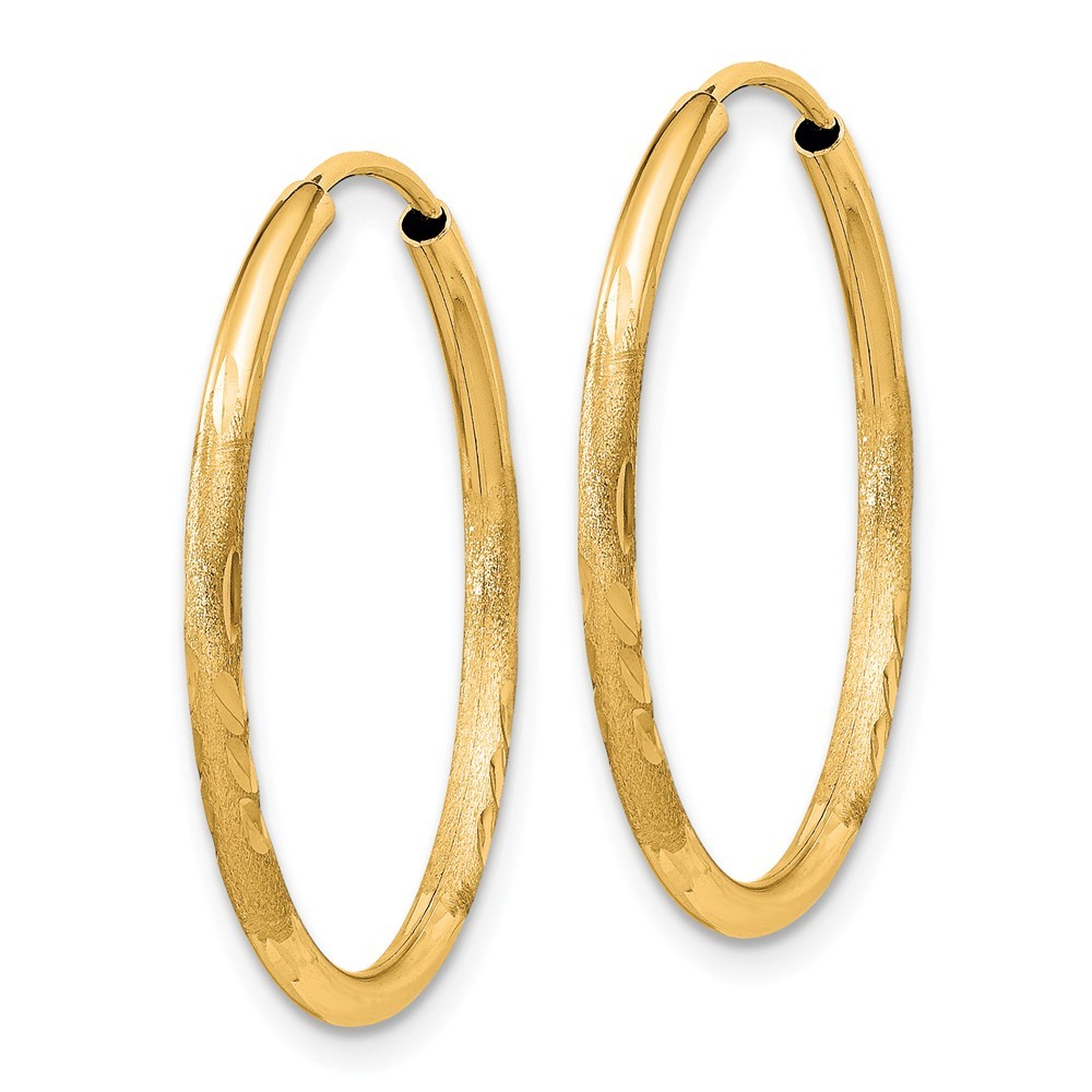 Jewelryweb 14k Yellow Gold 1.5mm Satin Sparkle-Cut Endless Hoop Earrings - Measures 22x22mm Wide 1.5mm Thick