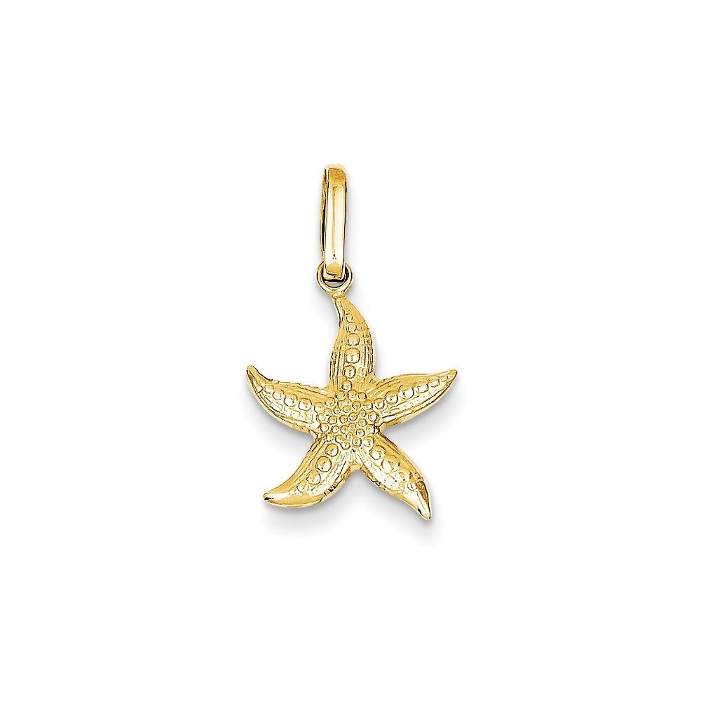 Jewelryweb 14k Yellow Gold Textured Hollow StarFish Pendant