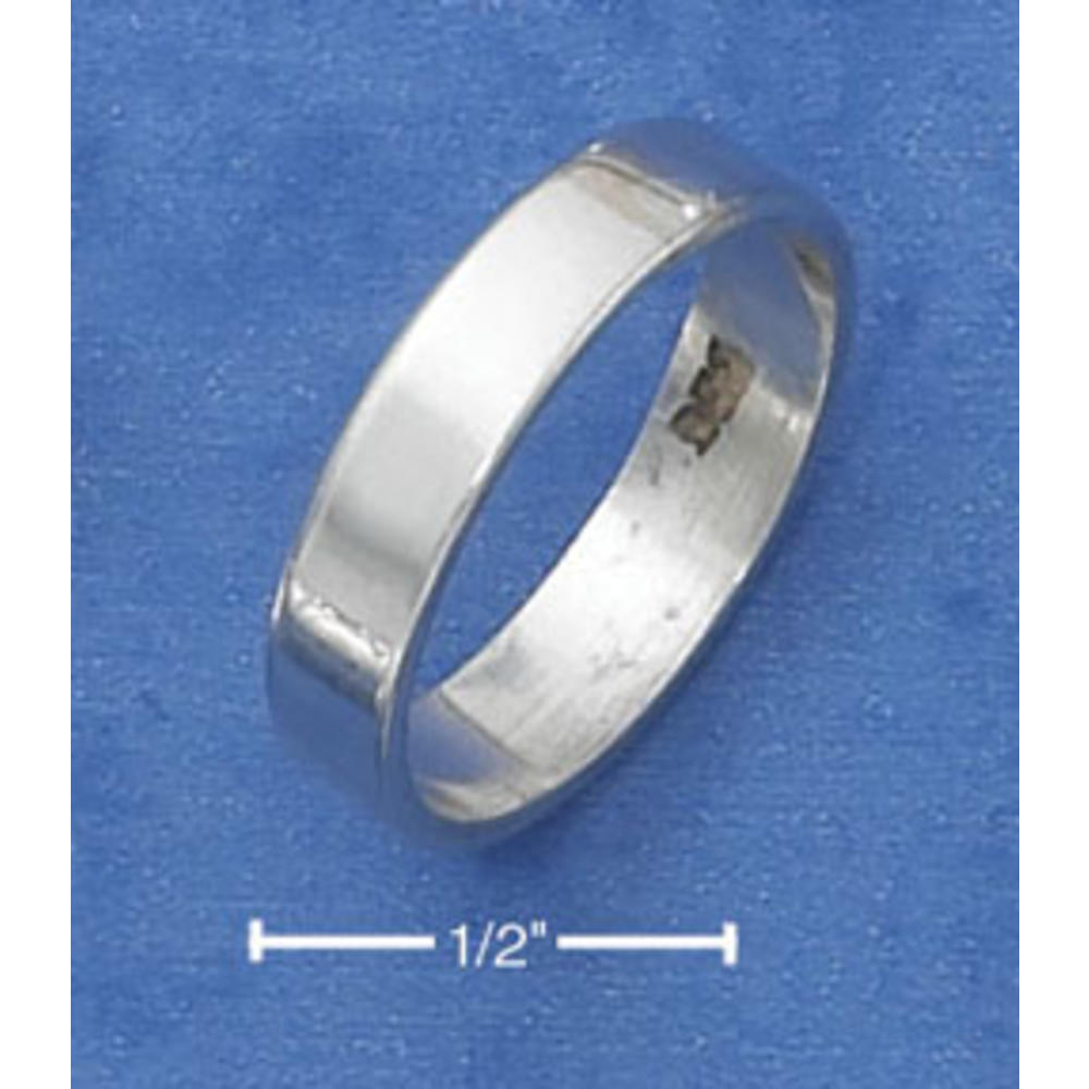 Jewelryweb Sterling Silver 4mm Flat Plain High Polish Wedding Band Ring - Size 7.0
