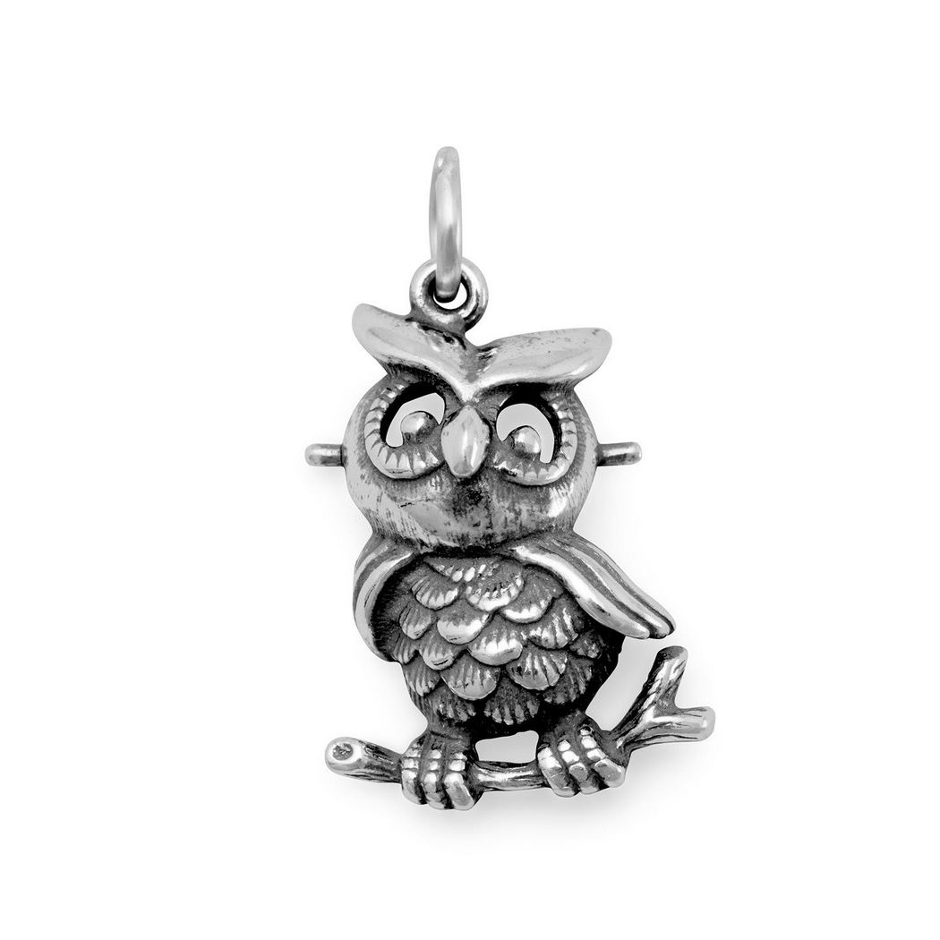 Jewelryweb Sterling Silver (c) Oxidized Owl Charm Measures 20x9.5mm
