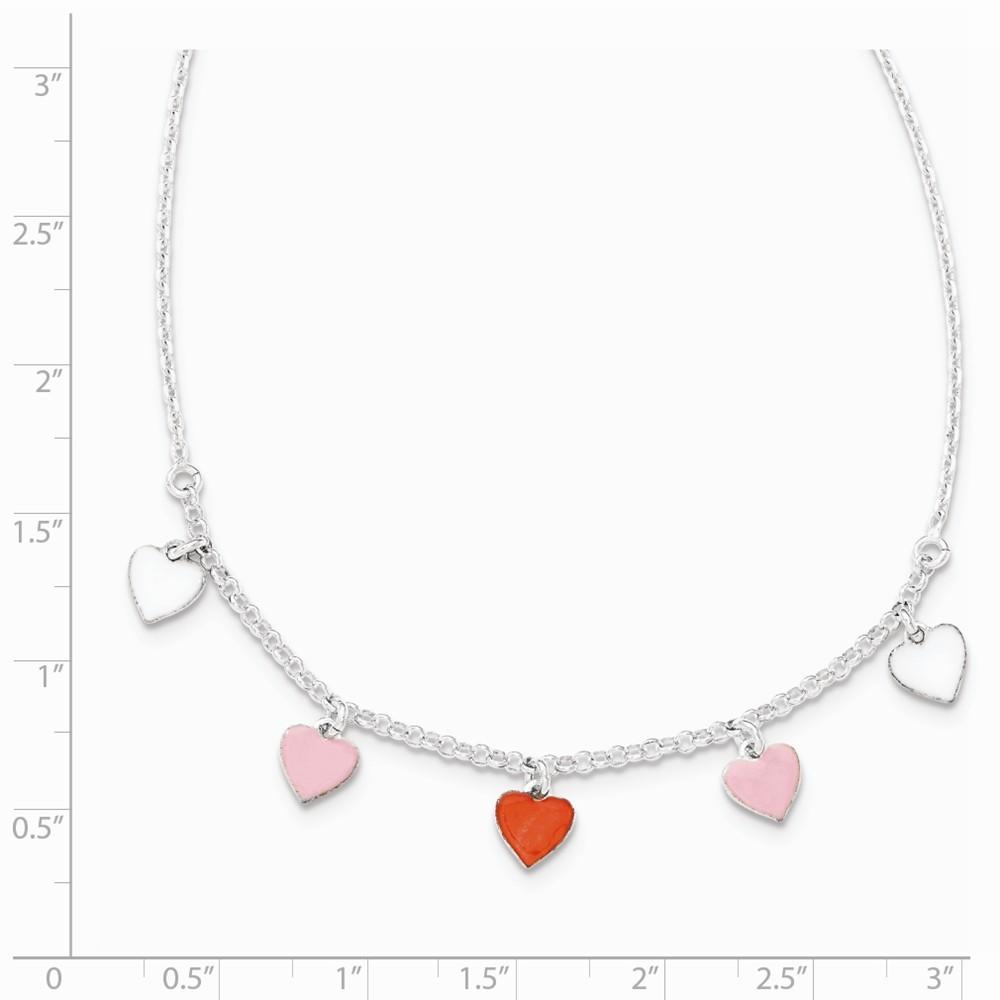 Jewelryweb Sterling Silver Polished Enamel Heart Childs Necklace - 14 Inch - Measures 11mm Wide