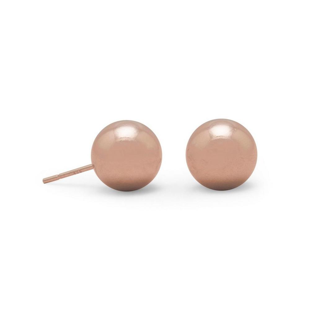Jewelryweb Rose Gold-Flashed Sterling Silver 10mm Ball Studs Earrings