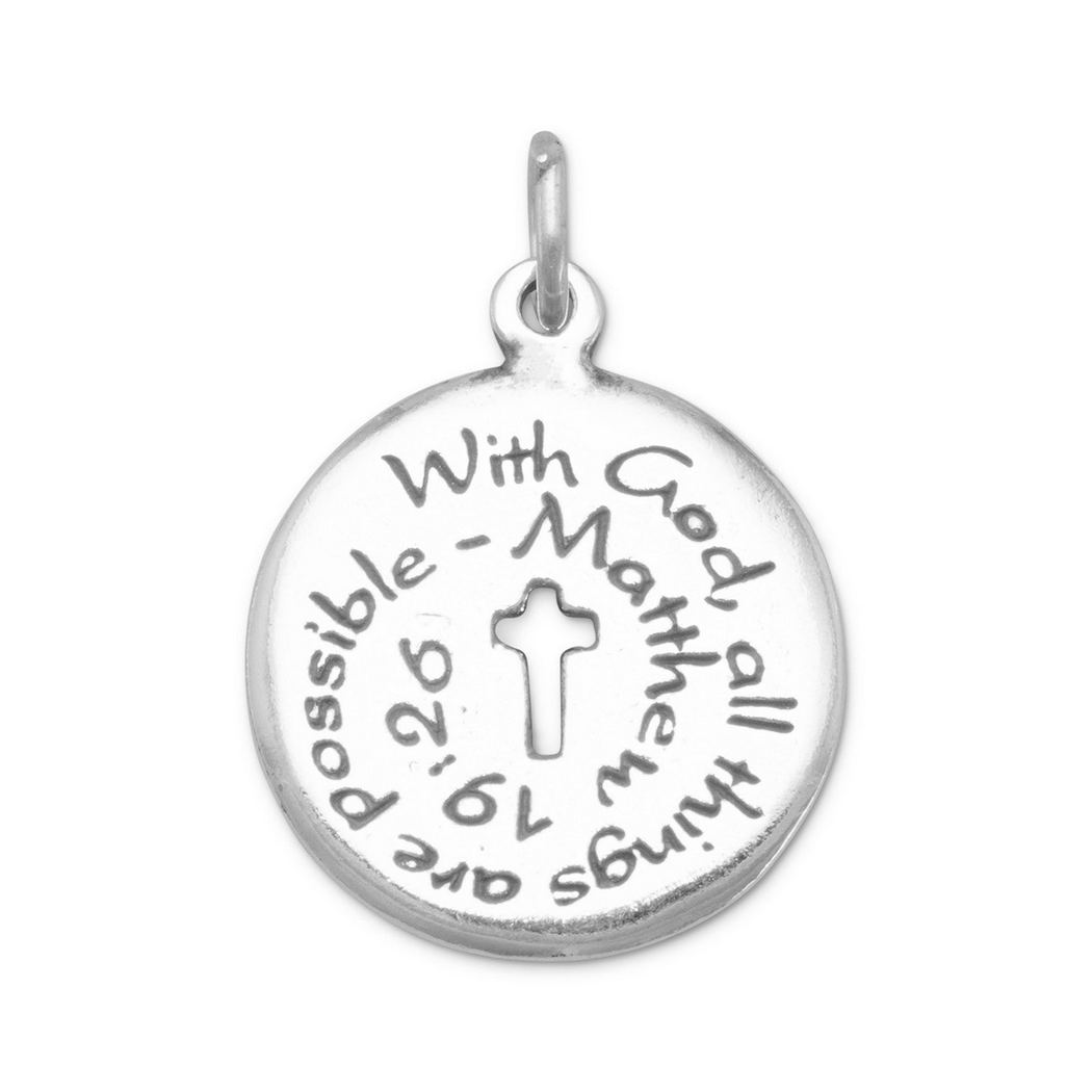 Jewelryweb Oxidized Sterling Silver Charm Cross Bible Quote: With Ith God All Things Are Possible Matthew 19:26
