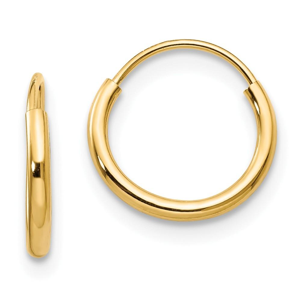 Jewelryweb 14k Yellow Gold Endless Hoop Earrings - Measures 9x9mm