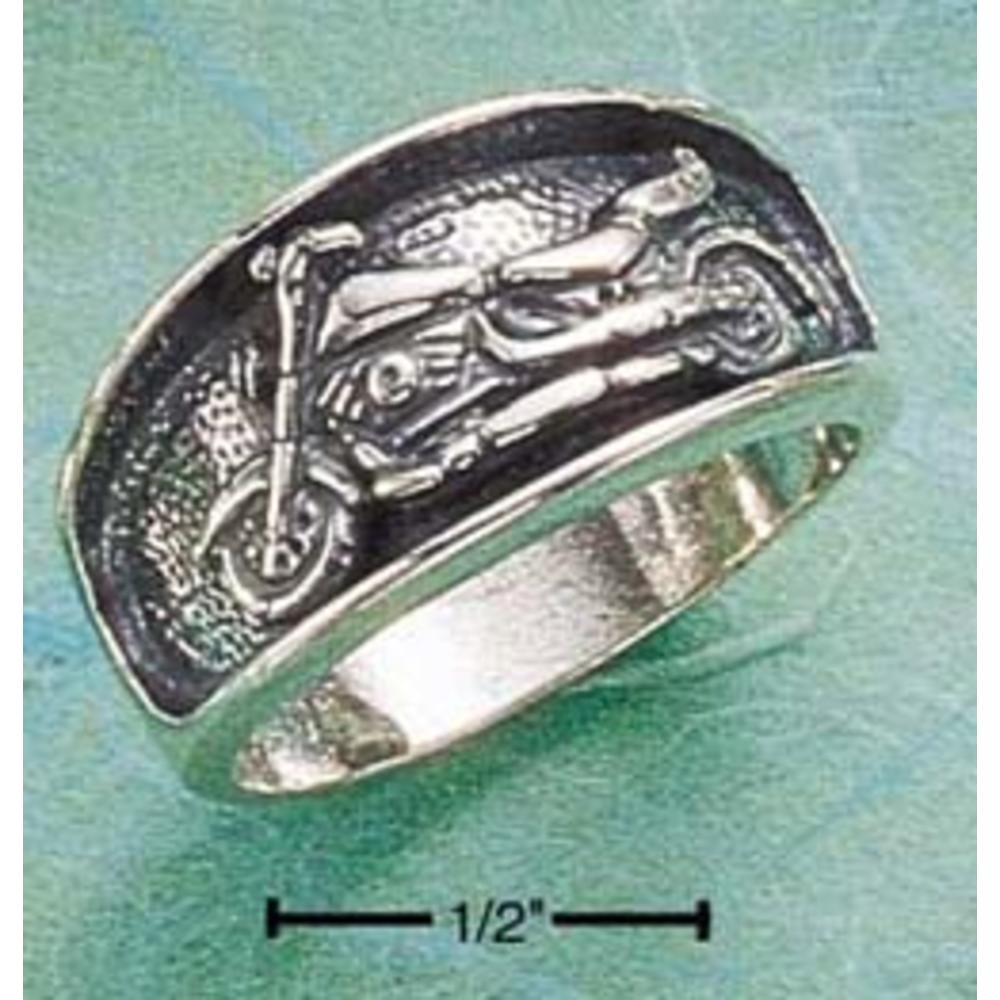 Jewelryweb Sterling Silver Antiqued Inset Motorcycle Band Ring - Size 12.0